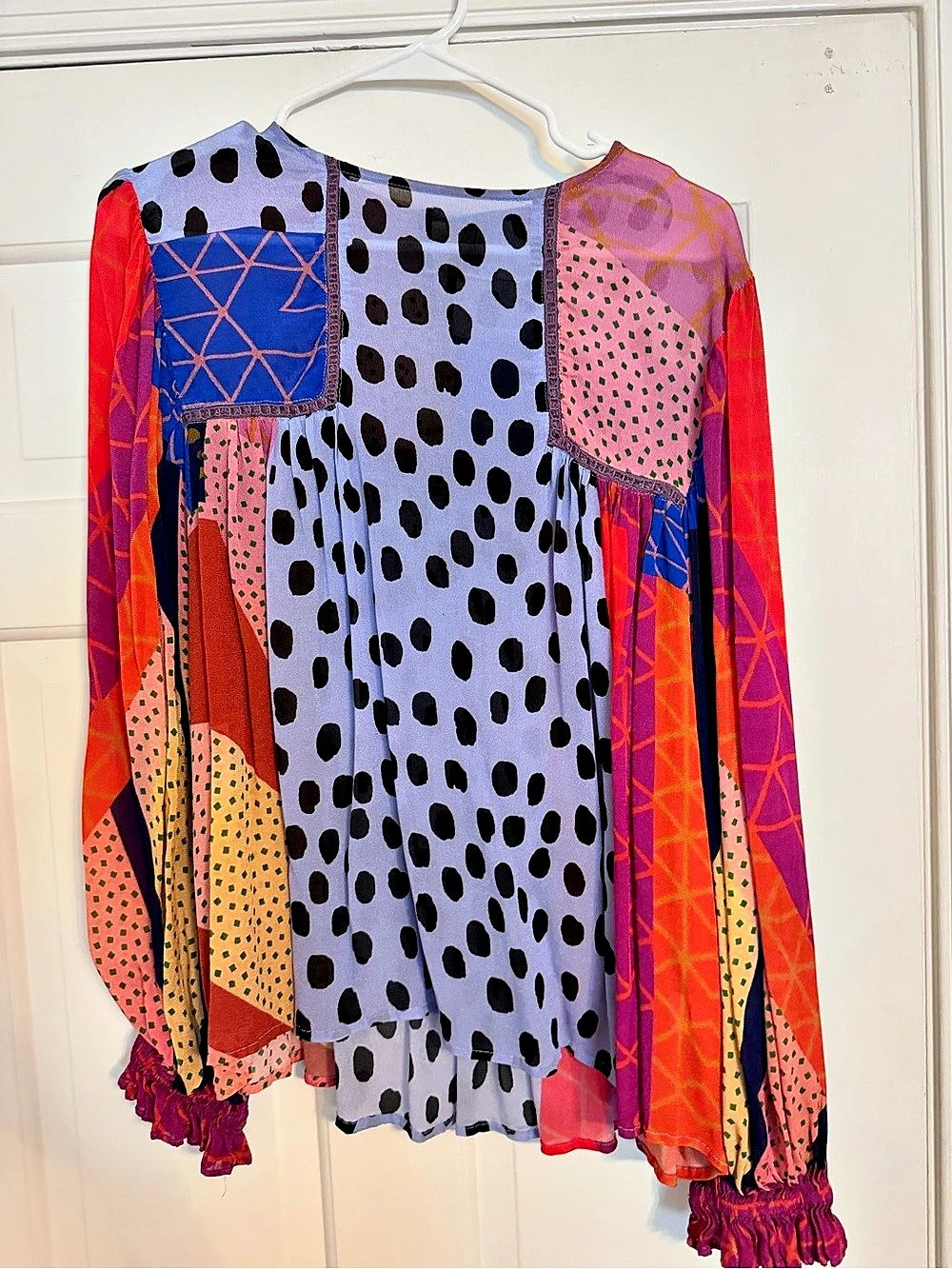 Anthropologie brand. Women's Patchwork Blouse in Purple & Red Size Medium.